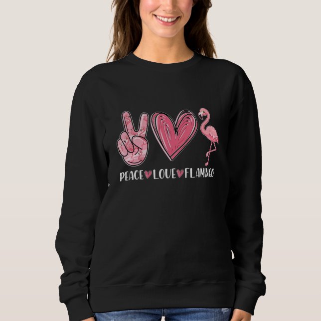 Camiseta Peace Love Flamingo Women Cute Summer Beach Tropic (Frente)