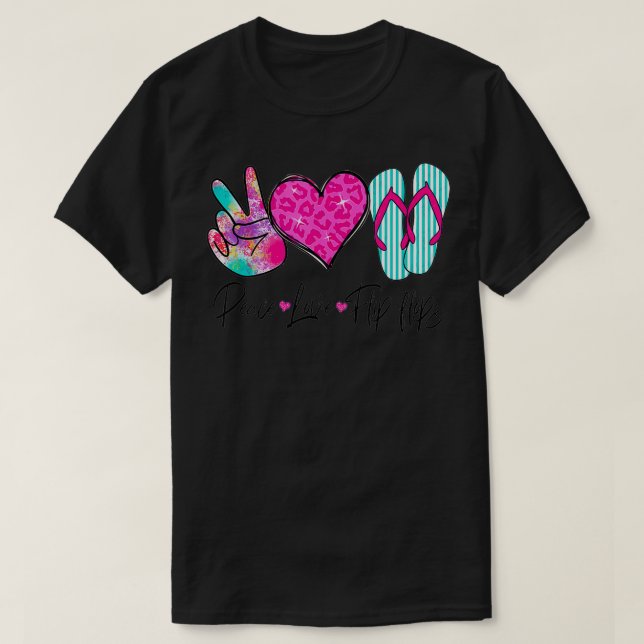 Camiseta Peace Love Flip Flops Funny Hello Summer Vibes Bea (Frente do Design)