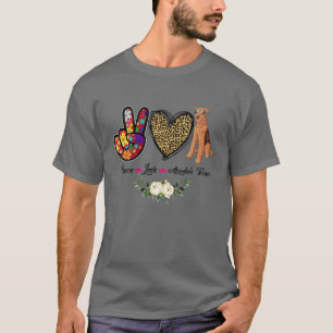 Camiseta Peace Love Floral Airedale Terrier Mãe Cão Mãe Mot