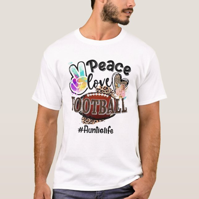 Camiseta Peace Love Football tia Life Mãe Avó Leopar (Frente)