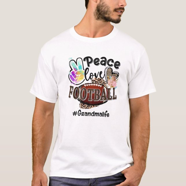 Camiseta Peace Love Futebol Grandma Life Mãe Avó Leopa (Frente)