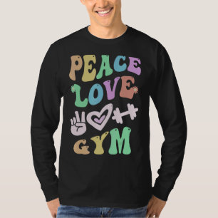 Camiseta PEACE LOVE GYM Retrô PE Professora Groovy School