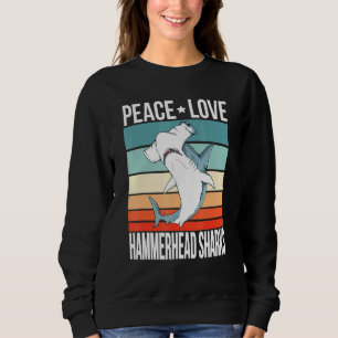 Camiseta Peace Love Hammerhead Sharks Retro Art Hammer Fish