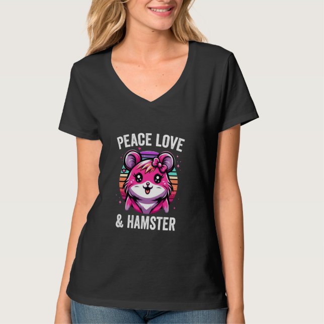 Camiseta Peace Love Hamster Engraçado Hammy (Frente)