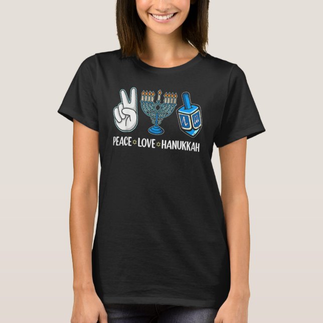 Camiseta Peace Love Hanukkah Jewish Menorah Chanukah Retro  (Frente)