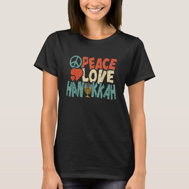 Camiseta Peace Love Hanukkah Jewish Menorah Chanukah Retro  (Frente)