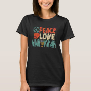 Camiseta Peace Love Hanukkah Judeu Menorah Chanukah Retro
