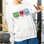 Camiseta Peace Love Hanukkah Women's<br><div class="desc">Peace Love Hanukkah,  camisa de moletom para uma mulher judia que gosta de celebrar Chanukah. Um bonito sinal de paz,  coração,  e uma bela menorah.</div>