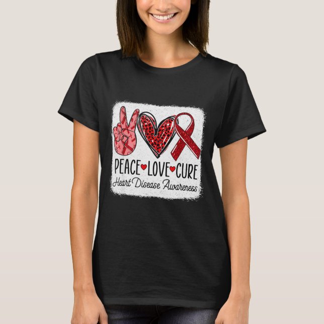 Camiseta Peace Love Heart Disease Awareness Chd Suprt Wear  (Frente)