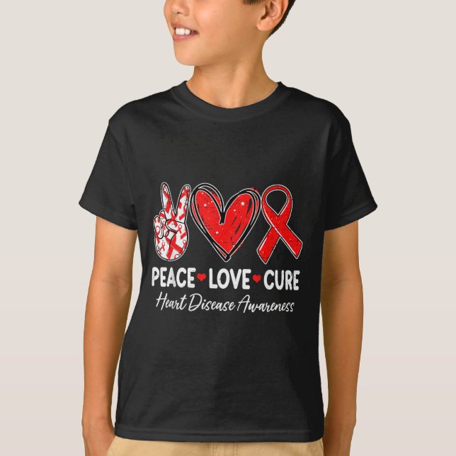 Camiseta Peace Love Heart Health Heart Disease Awareness Ch (Frente)