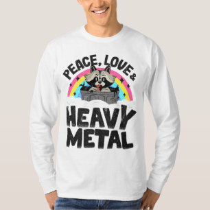 Camiseta Peace Love & Heavy Metal Raccoon Kids Banda Metal