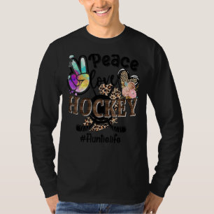 Camiseta Peace Love Hockey Tuntie Life Mãe Avó Leopardo