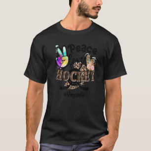 Camiseta Peace Love Hockey Yaya Life Mãe Avó Leopardo