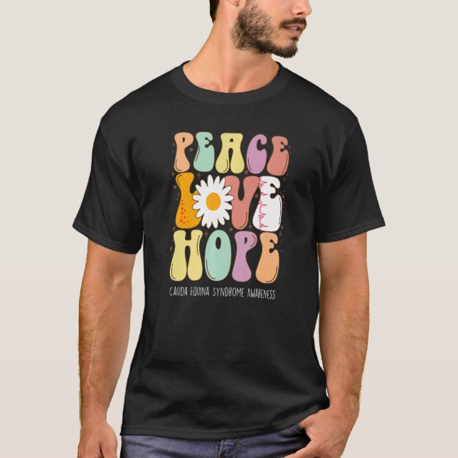 Camiseta Peace Love Hope Cauda Equina Syndrome CES Awarenes (Frente)