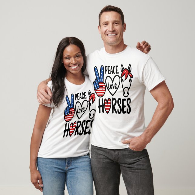 Camiseta Peace Love Horses America Tee (Unissex)