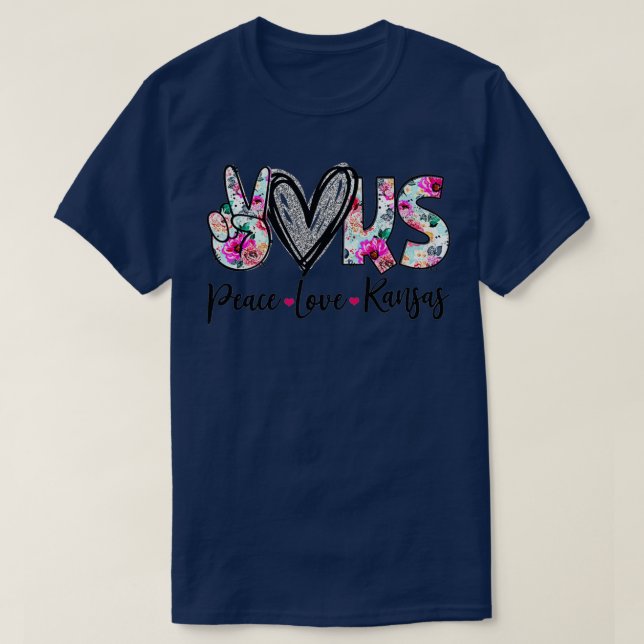Camiseta Peace Love Kansas Vinatge Floral Kansas Lovers (Frente do Design)