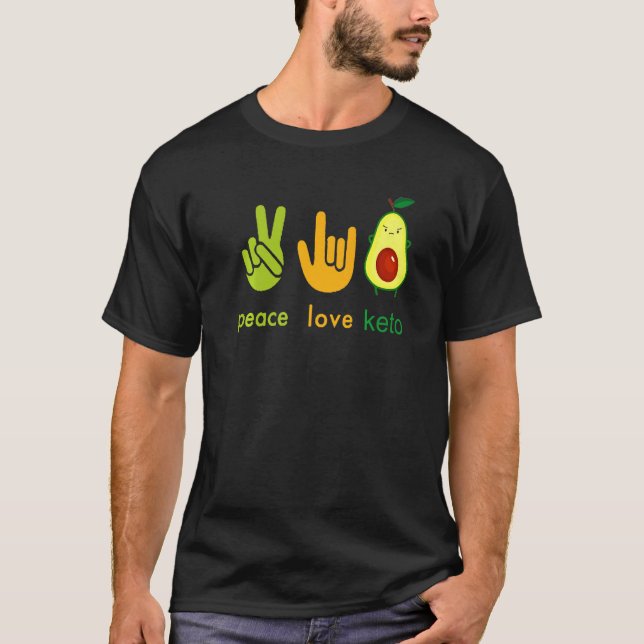 Camiseta Peace Love Keto Funny Painter Avocado Sinal De Mão (Frente)