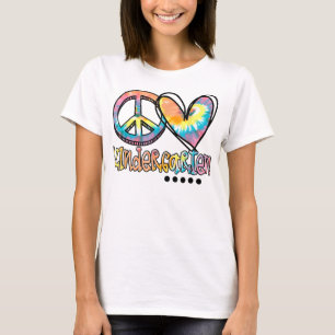 Camiseta Peace Love Kindergarten Engraçado Tie Dye Primeiro