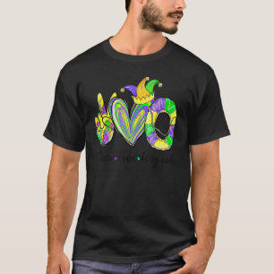 Camiseta Peace Love King Cake Mardi Gras Party Carnaval 1