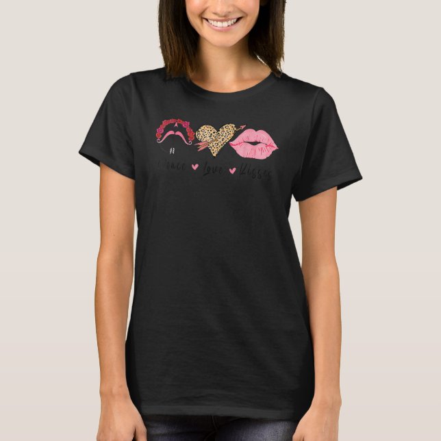 Camiseta Peace Love Kisses Happiness Joy Valentines Day Wom (Frente)