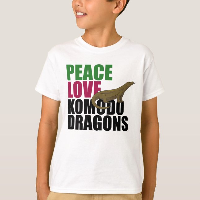Camiseta Peace Love Komodo Dragon Kids (Frente)
