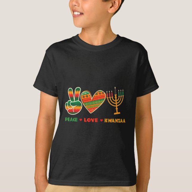Camiseta Peace Love Kwanzaa - Afro-americanos Heritage Fes (Frente)