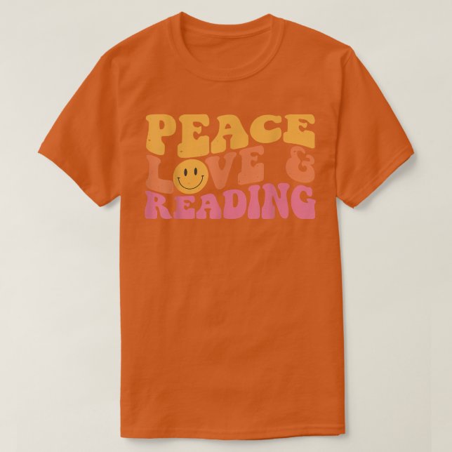 Camiseta Peace Love Lading Books Lover para Teac de Meninas (Frente do Design)