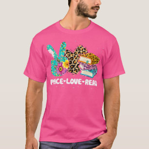 Camiseta Peace Love Ler Book Lover Leitura Leopard Heart