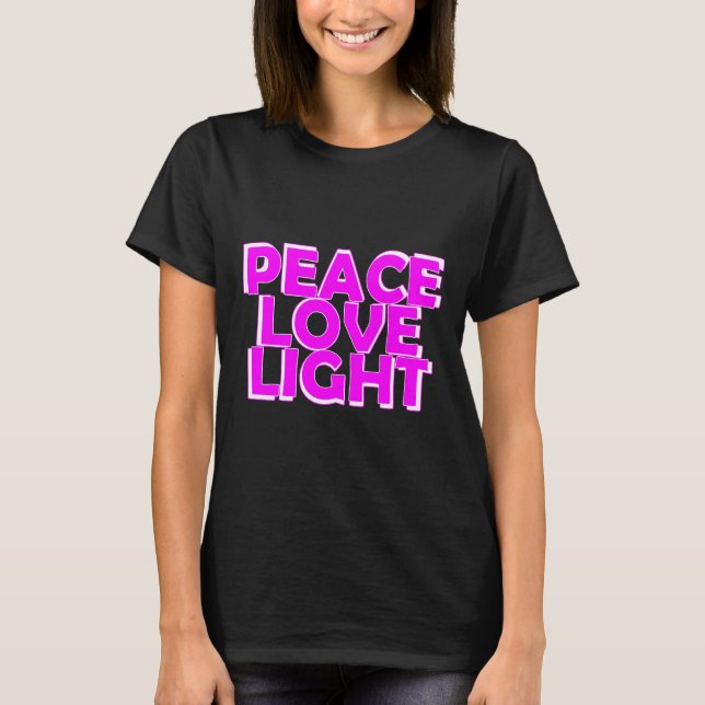 Camiseta Peace Love Light Yoga Dizendo (Frente)