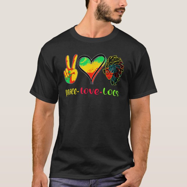 Camiseta Peace Love Locs Black History Month African Woman_ (Frente)