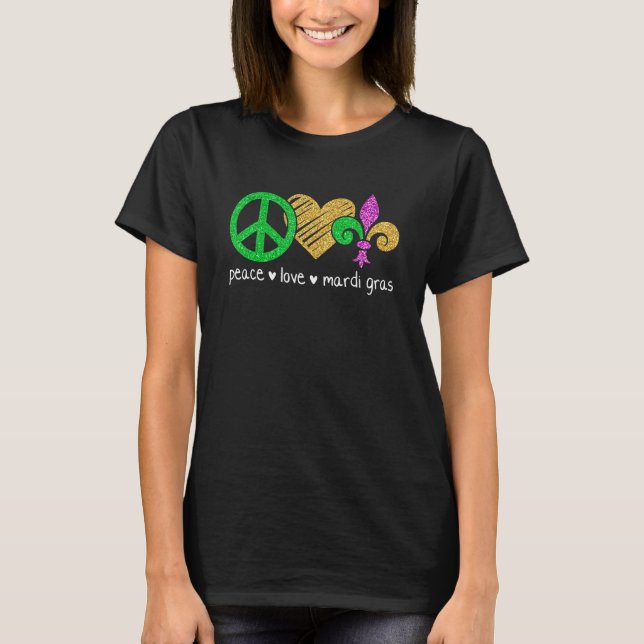 Camiseta Peace Love Mardi Gras Funny Mardi Gras Party Women (Frente)