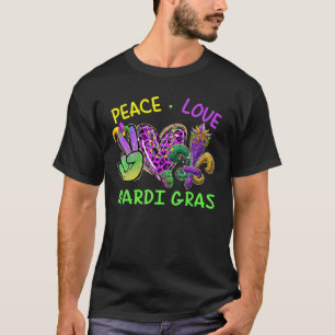 Camiseta Peace Love Mardi Gras Leopard Heart, Mardi Gras Fe