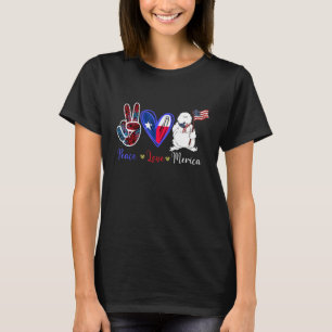 Camiseta Peace Love Merica USA Flag Americano Silkie Chicke