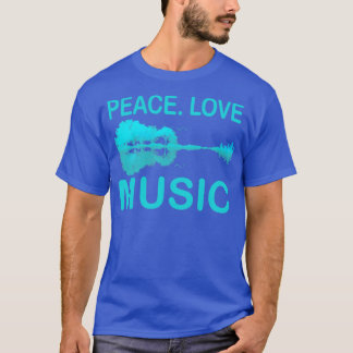 Camiseta Peace Love Music Guitar Lake Shadow Hippie