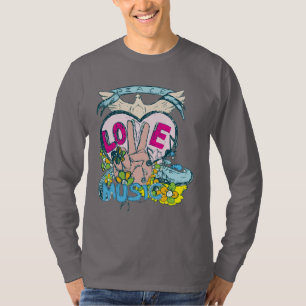 Camiseta Peace Love Music - Ilustração de 1960