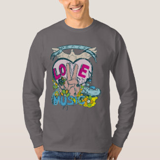 Camiseta Peace Love Music - Ilustração de 1960