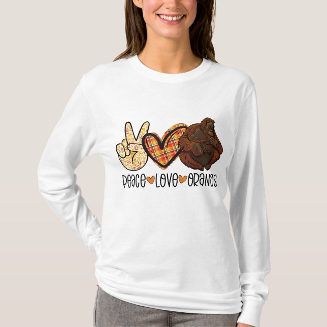 Camiseta Peace Love Orangutan Mãe Com Amor De Bebê (Frente)