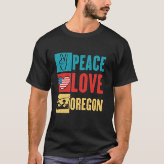 Camiseta Peace Love Oregon EUA State America, Viagem Kégoni