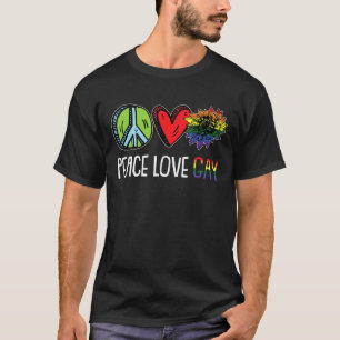 Camiseta Peace Love Orgulho gay Rainbow Flag Sunflower Lgbb