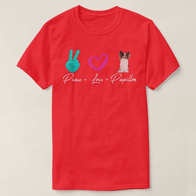 Camiseta Peace Love Papillon Funny Dog Owner  (Frente do Design)