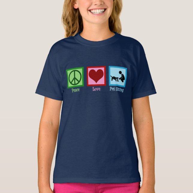 Camiseta Peace Love Pet Sitting Dog Walking Service Kids (Frente)
