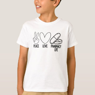 Camiseta Peace Love Pharmacy Life Tech Farmacêutica