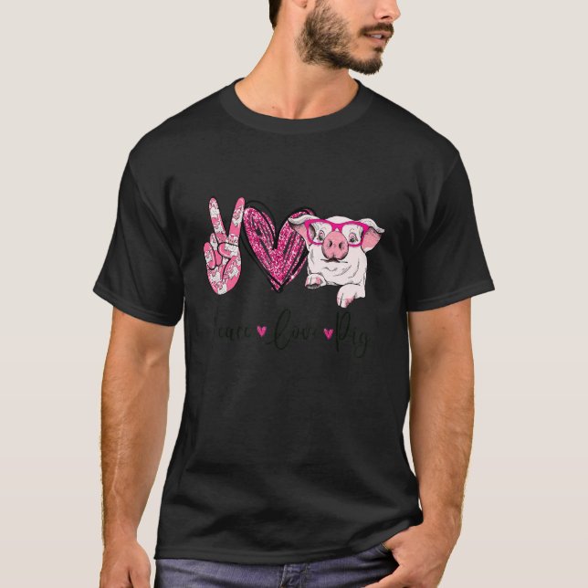 Camiseta Peace Love Pig Farmer Women Gifts Hand Sign Heart  (Frente)