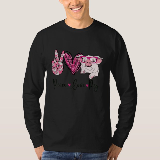 Camiseta Peace Love Pig Farmer Women Gifts Hand Sign Heart  (Frente)