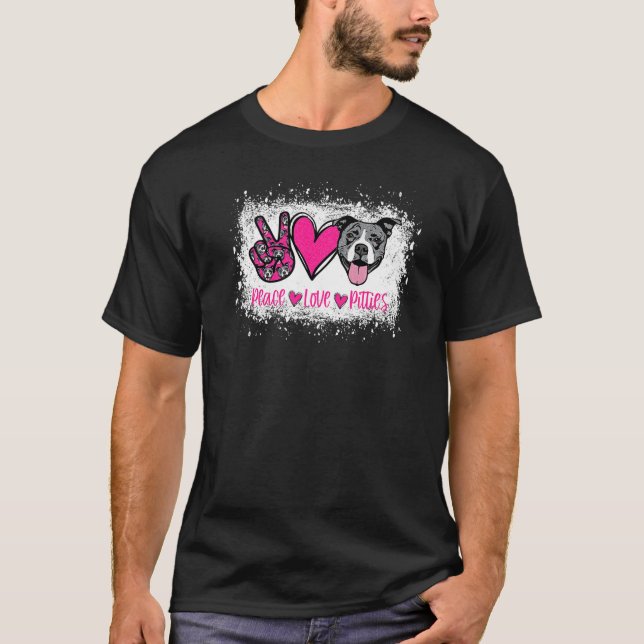 Camiseta Peace Love Pitties Pitbull  Pet Owner Fur Mama Dog (Frente)