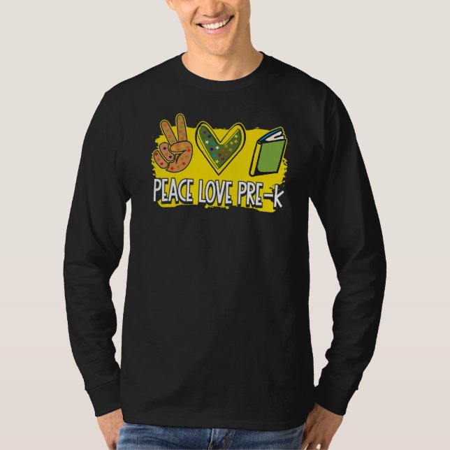 Camiseta Peace Love Pre K Back To School Cute Stuac (Frente)