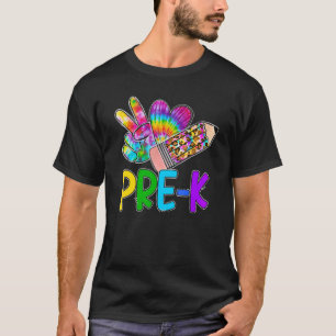 Camiseta Peace Love Pre K Tie Dye Leopard Pencil Primeiro D