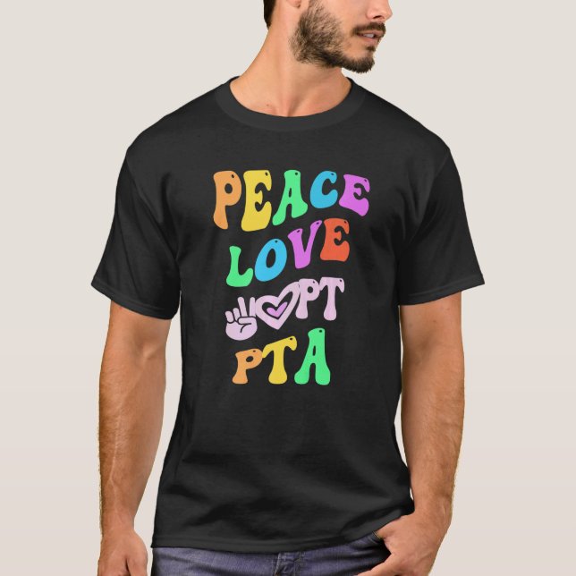 Camiseta PEACE LOVE PTA - Associação de Professores Parenta (Frente)