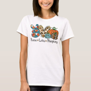 Camiseta Peace Love Pumpkins Leopard Happy Halloween