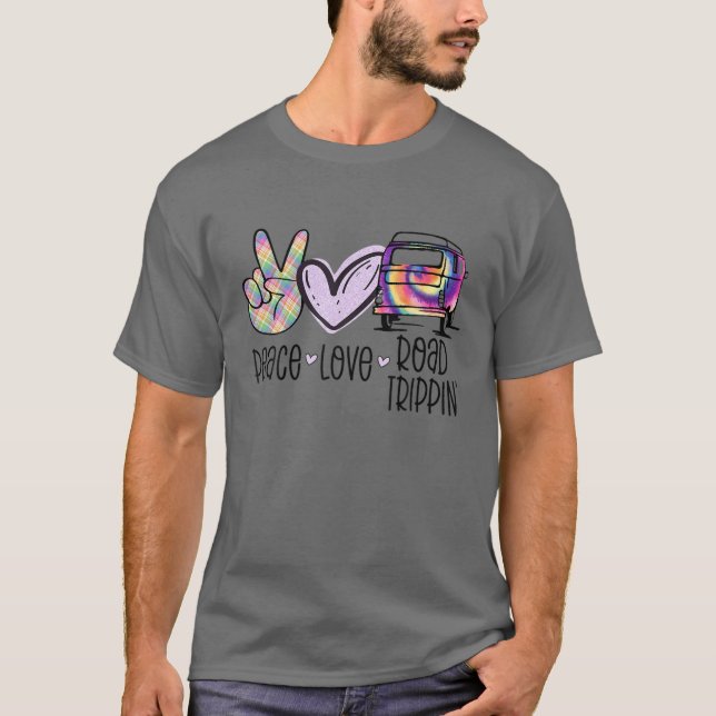 Camiseta Peace Love Road Trippin Tie Dye Hippie Van Life Ca (Frente)